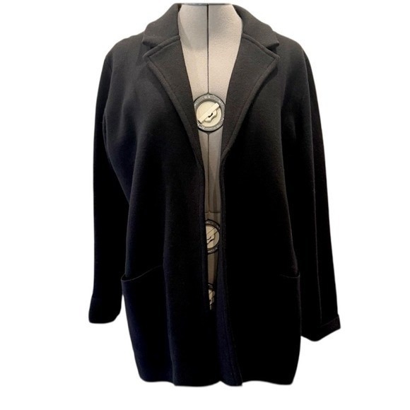 Two Twenty Five Sweaters - Two Twenty Five Womens Black Knit Blazer Coat Wool Blend Open Front Cardigan M